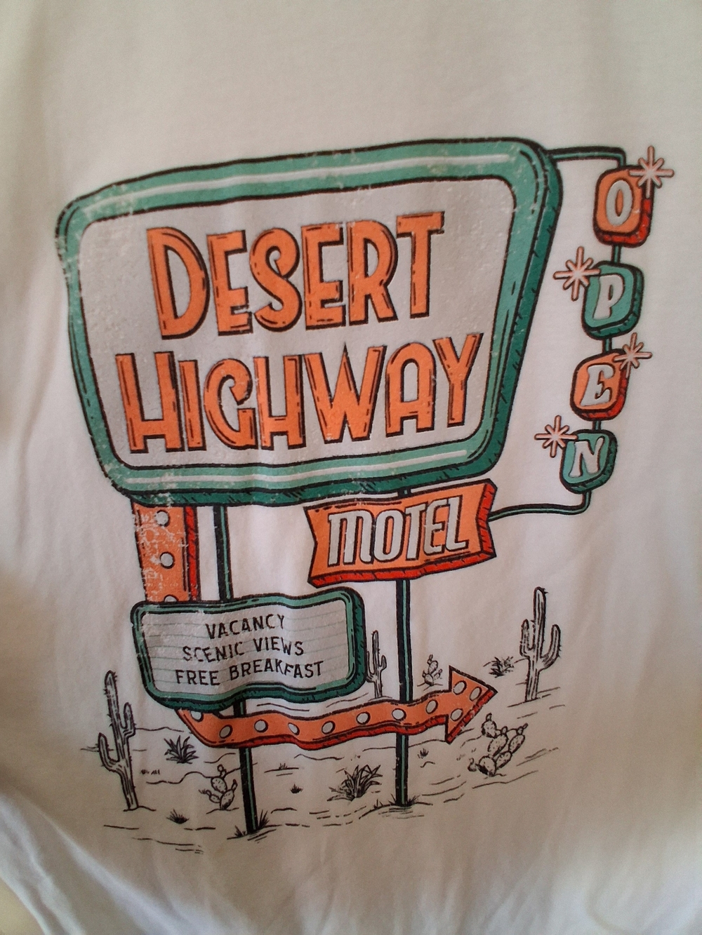 Tultex Desert Highway Motel Graphic Tee - Orange & Teal Accent